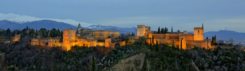 Panorama of Al Hambra lit at night