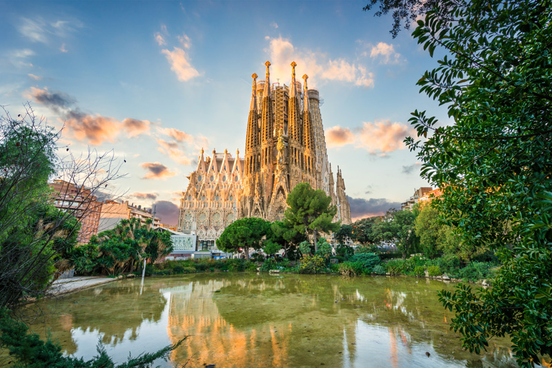 Barcelona, Spain - December, 2019: Sagrada Familia basilica in Barcelona. The Antoni Gaudi masterpiece has become a UNESCO World Heritage Site in 1984
